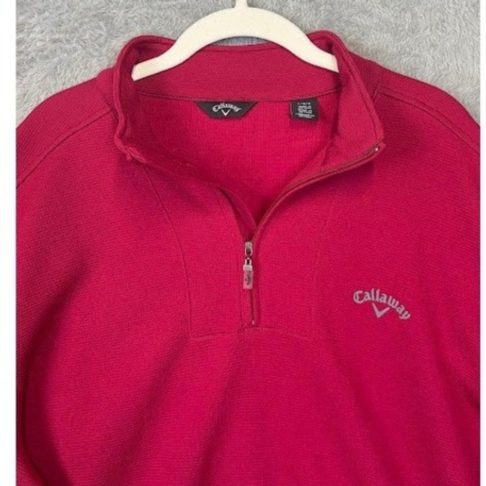 Callaway Mens Raspberry Red Waffle Knit Quarter Zip Pullover Golf Sweater Size L